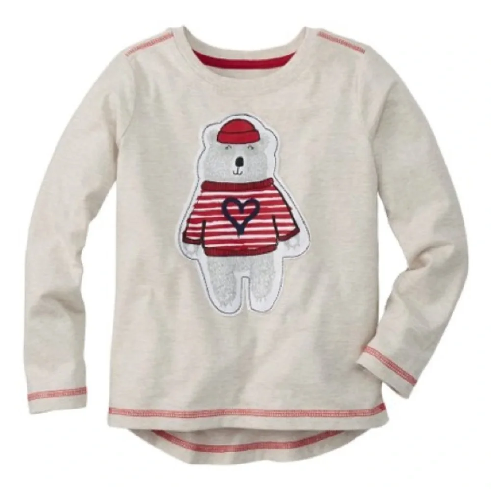 Hanna Andersson Oat Heather Bear Curved-Hem Appy Tee